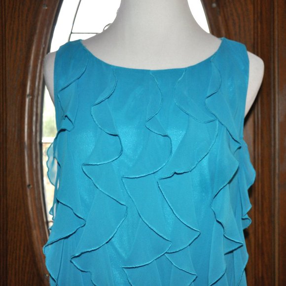 Calvin Klein Short Teal Ruffled Cocktail Gatsby Flapper Dress Size 12 - Picture 5 of 6